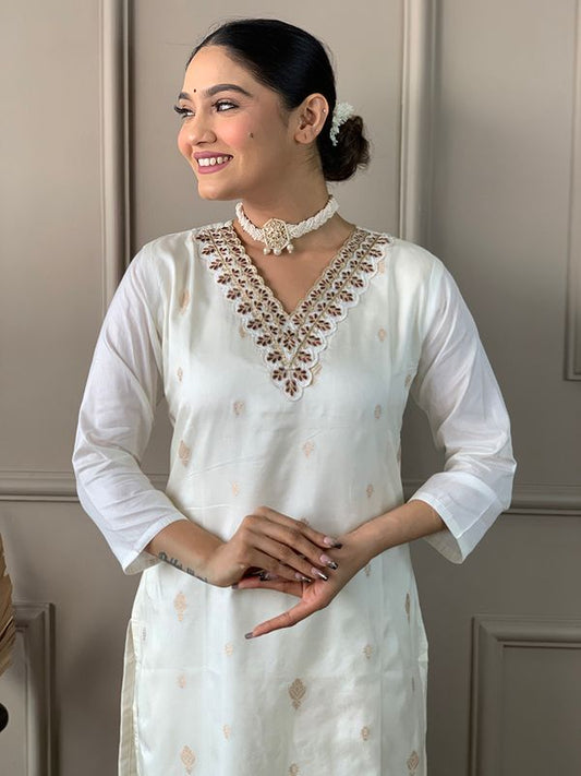 White Embroidered Kurta Sets