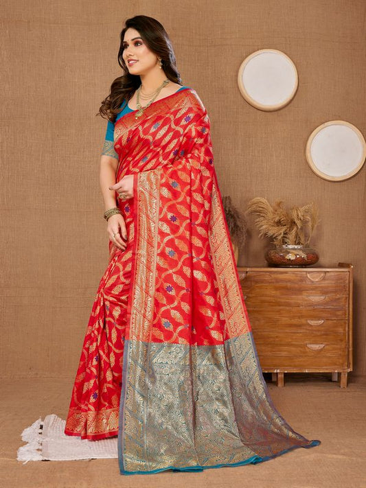 Red Weaving Jari Designer Banarasi Silk Saree