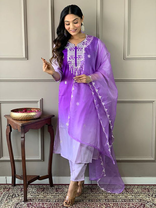 Violet Embroidered Kurta Sets