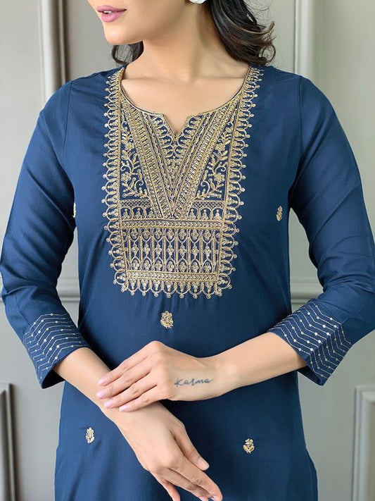 Blue Rayon Slub Straight Kurta