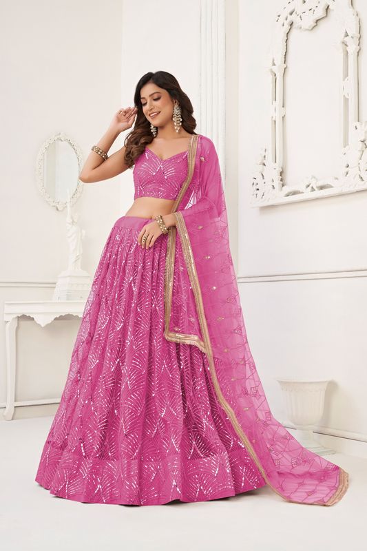 Pink Color Glamorous Heavy Embroidery Work Wedding Reception Wear Bridesmaid Lehenga