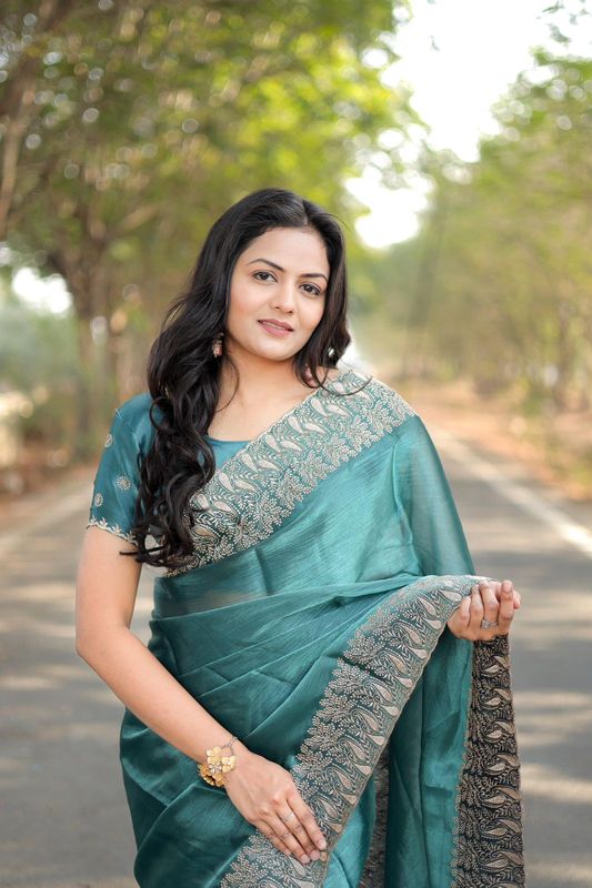 Sea Green Designer Gold Jari Embroidery Work Berberry Silk Saree