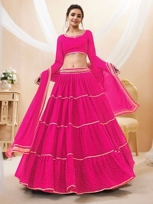 Pink Women's Georgette Embroidery Lehenga Choli