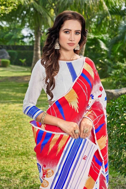 White Color Silk Cotton Wevon Thread Designer Ethnic Casual Looks Saree