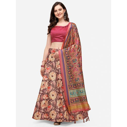 Digital Print Satin Silk Fabric Stitched Lehenga Choli With Jequared Blouse and Assami Silk Thread Work Dupatta For Women and Girls In Festive Party And Traditional Wear