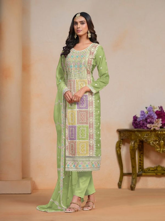 Green Color Organza Salwar Kameez With Designer Embroidery Work