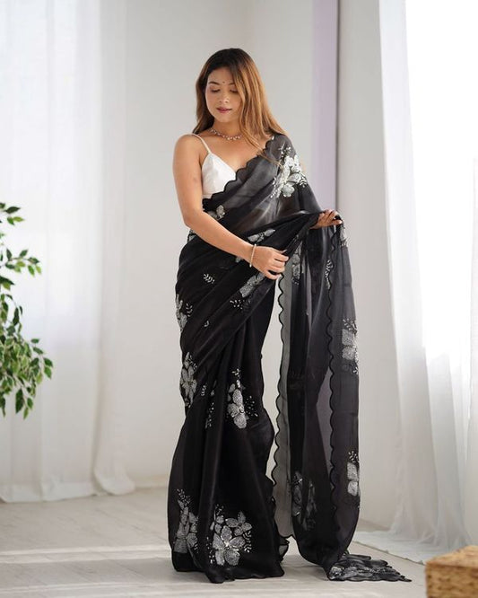 Black Color Bollywood Style Designer Sequance Embroidery Work Jimmy Choo Saree