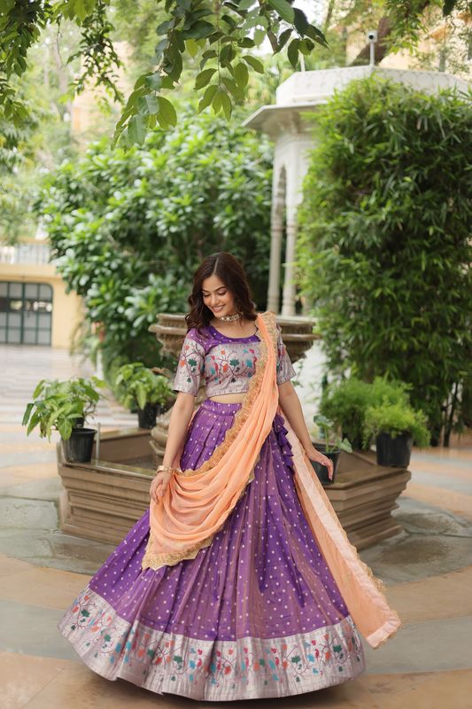 Purple Color Heavy Looks Partywear Ceremonial Lehenga Set for Trendy Looks