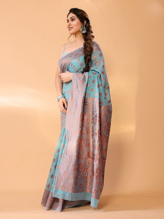 Blue Wevon Designer Chanderi Silk Saree