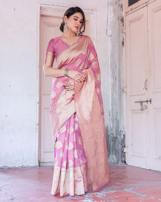 Pink Wevon Jari Designer Chanderi Silk Saree