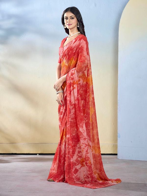 Maroon Color Beautiful Georgette Fabric Designer Printed Saree