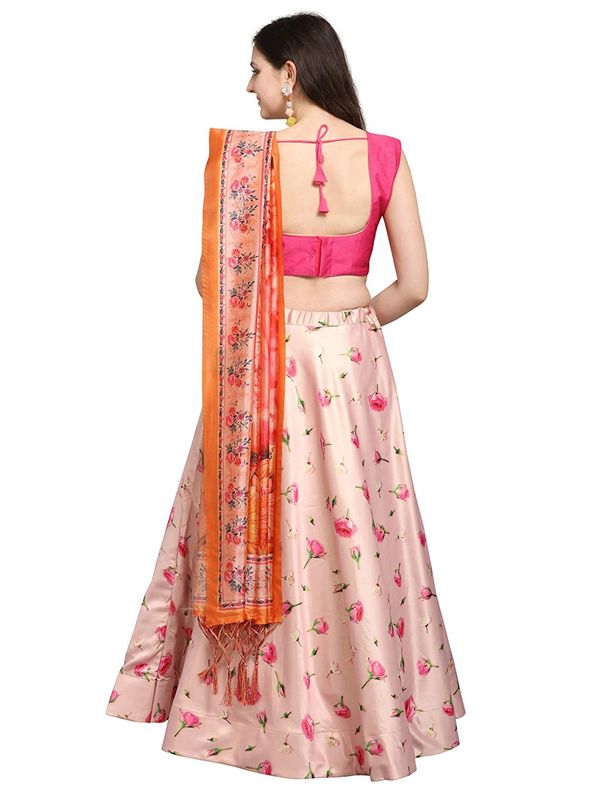 Bandhni Patola Type Digital Print Shiney Satin Croptop Lehenga Choli With Blouse For Women and Girls