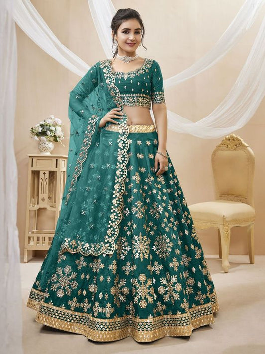 Green Women's Art Silk Embroidery Lehenga Choli