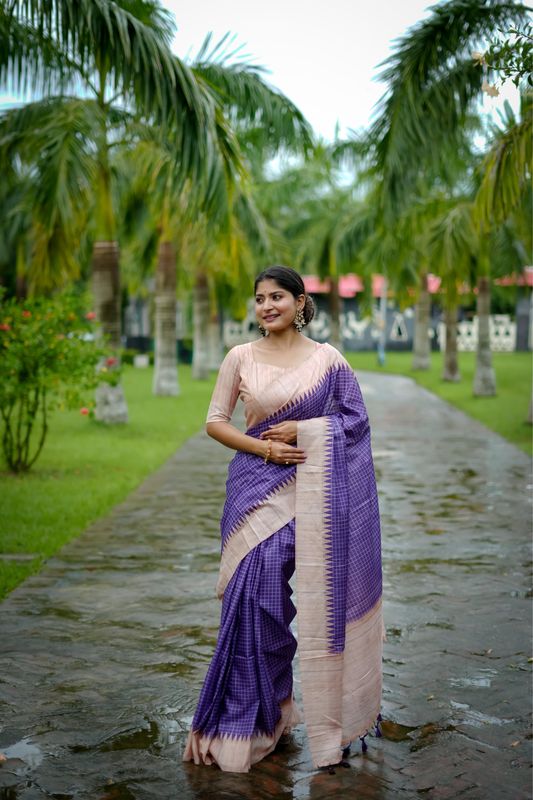 Purple Wevon Kantha Designer & Printed Tussar Silk Saree