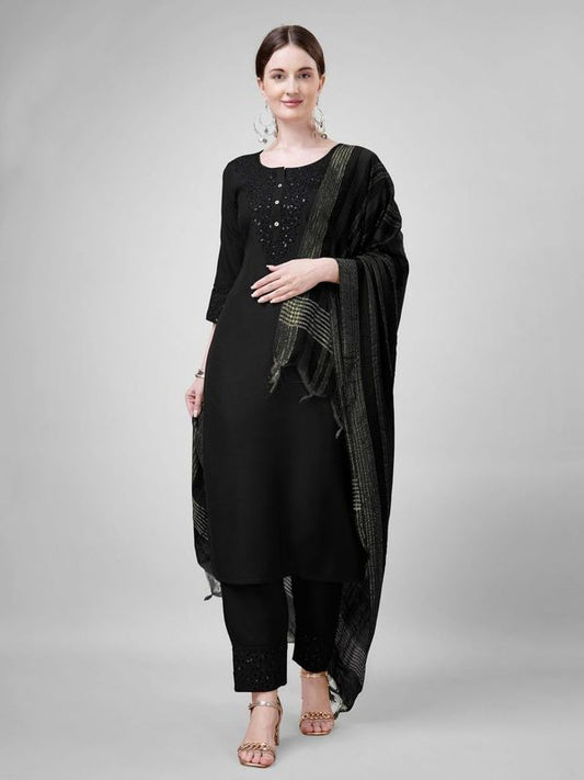 Black Cotton Blend Ethnc Formal Looks Stitched Salwar Kameez