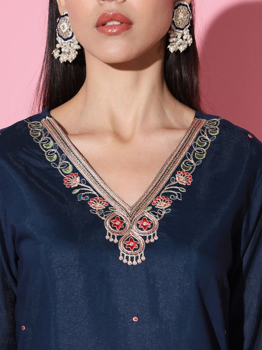 Blue Viscose Straight Kurta