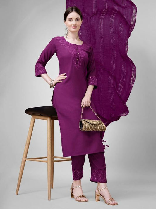 Purple Cotton Blend Ethnc Formal Looks Stitched Salwar Kameez