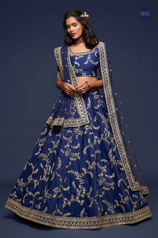 Blue Women's Art Silk Embroidery Lehenga Choli