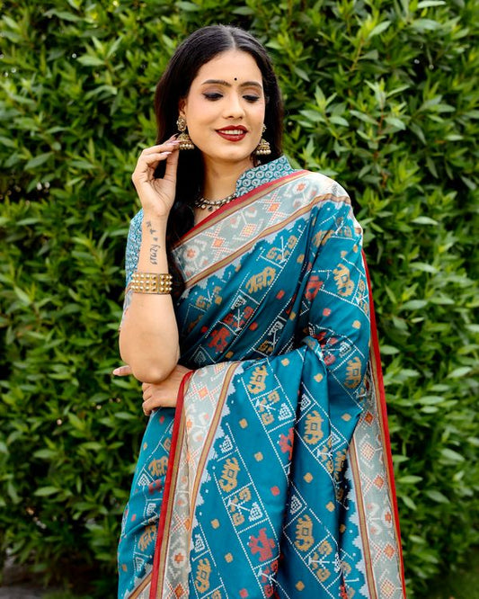 Blue Wevon Ikkat Patola Designer Handloom Silk Saree