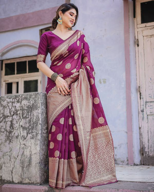 Purple Wevon Jari Designer Chanderi Silk Saree