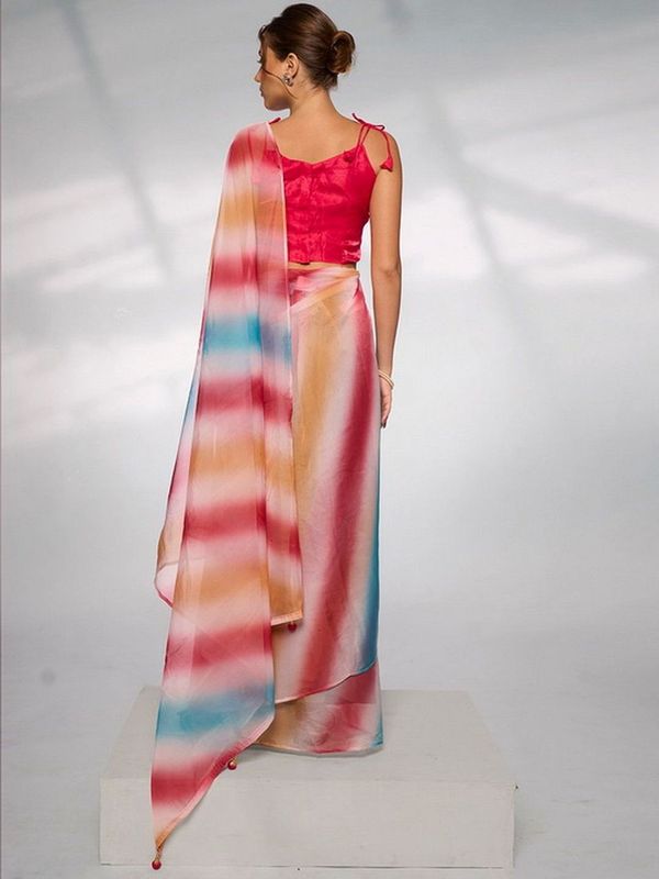 Multy Color Organza Fabric Designer Printed Graceful Bollywood Style Party Saree