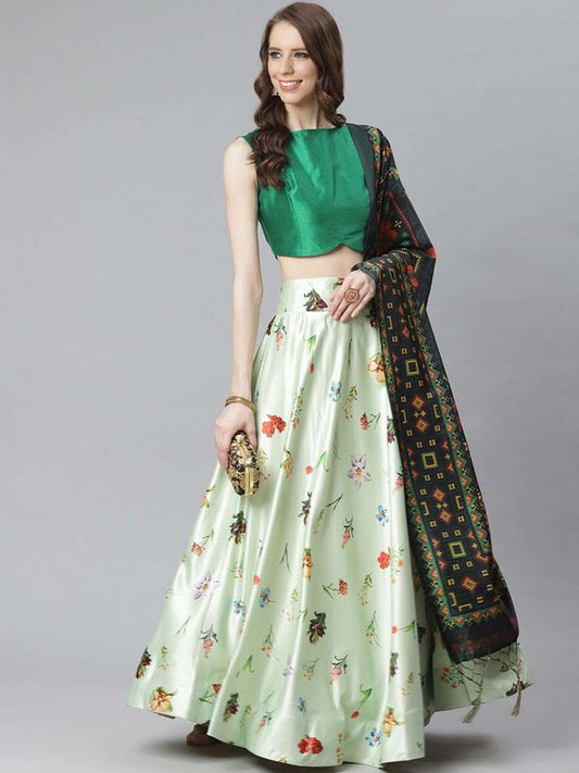 Digital Print Faux Georget Multi Sequnce Work Lehenga Choli With Blouse and Stitched print Dupatta For Women and Girls