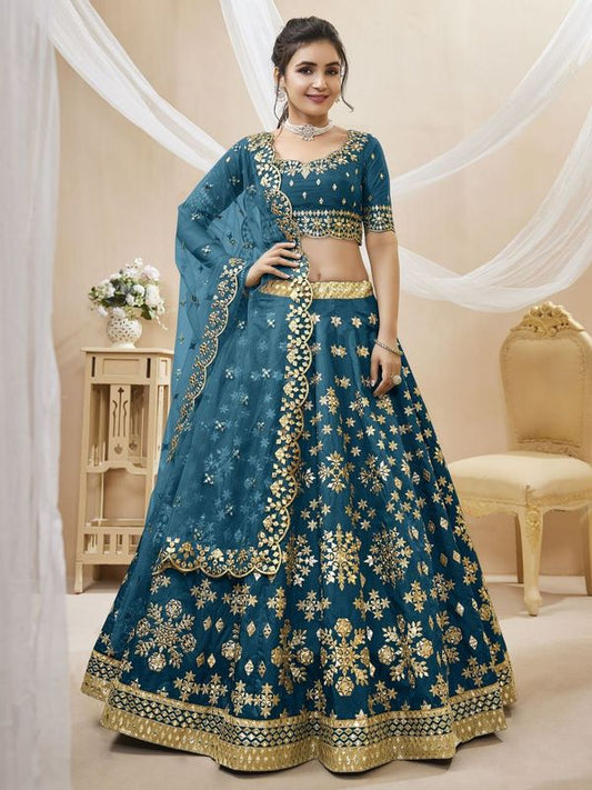 Blue Women's Art Silk Embroidery Lehenga Choli