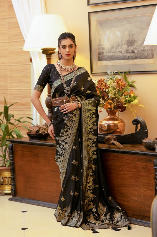 Black Zari Woven Satin Silk Saree