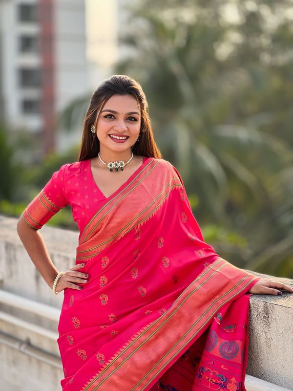 Pink Color Soft  Silk Fabric Graceful Wevon Nath Meenakari Designer Saree
