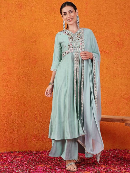 Sky Blue Color Beautiful Partywear Readymade Salwar Kameez