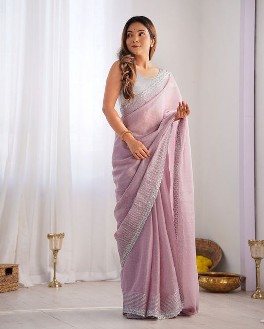 Onion Color Beautiful Jimmy Choo Fabric Designer Sequins Embroidery Work Saree