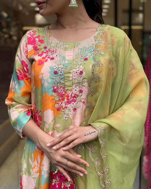 Multi colour Silk Straight Kurta