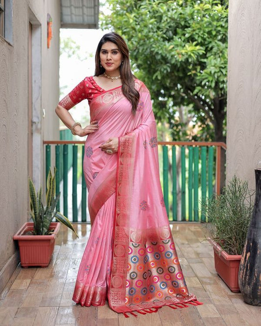 Pink Wevon Designer Dola Silk Saree