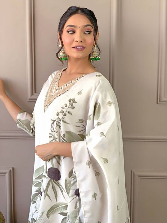 Women Embroidered Straight Kurta with Pant And Printed Dupatta Sets