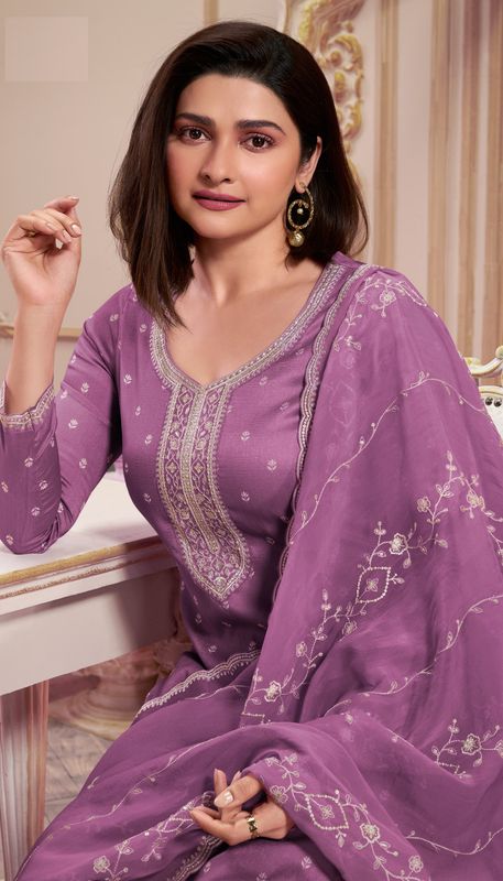 Purple Color Silk Georgette Ethnic Partywear Designer Printed With Embroidery Work Salwar Kameez