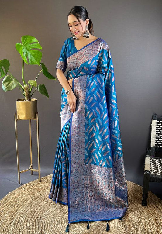 Blue Soft Silk Wevon Jari Designer Ethnic Indian Looks Heavy Designer Saree