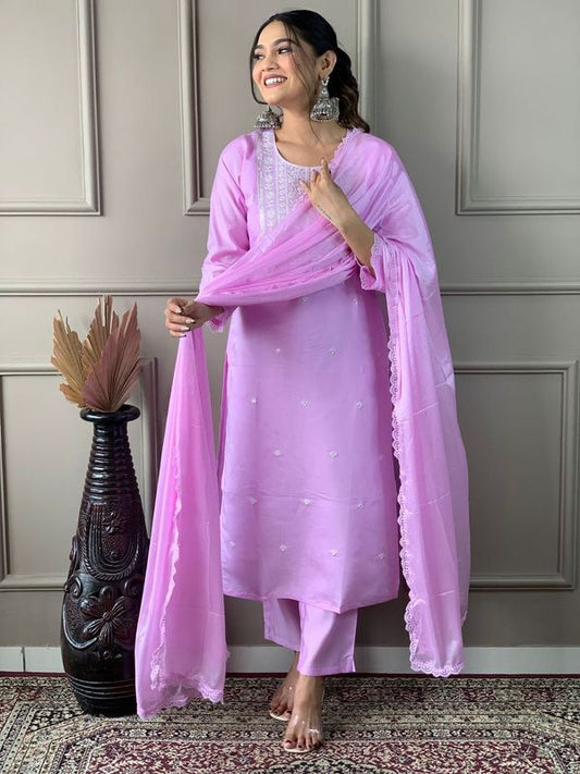 Pink Chanderi Silk Straight Kurta