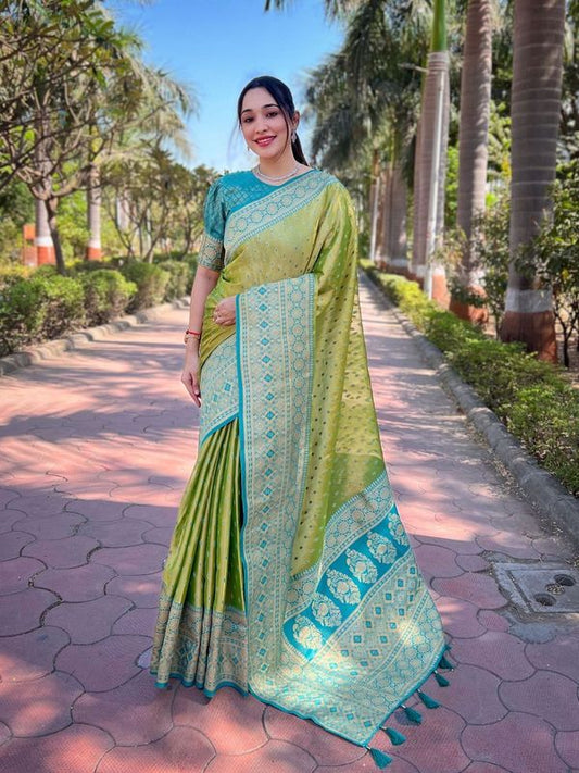 Green Tissue Silk Weaving Jari Designer Ethnic Traditional Saree