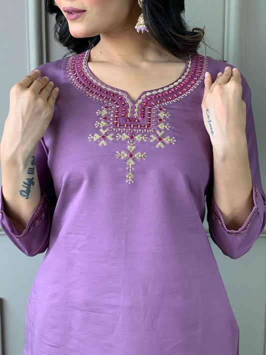 Purple Viscose Rayon Straight Kurta