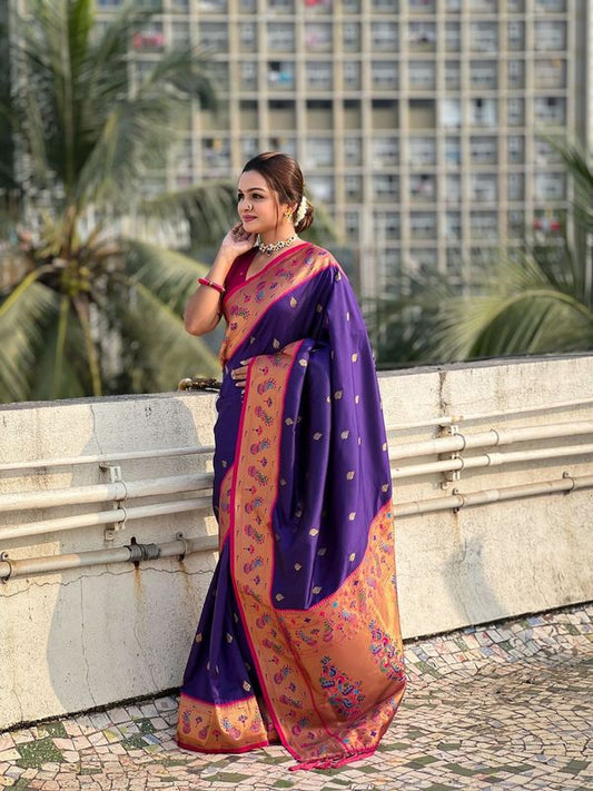 Meenakari Designer Soft Silk Ethnic Partywear Lavender Color Saree