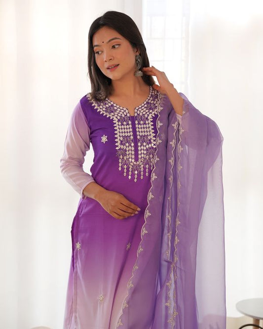 Purple Kora Muslin Straight Kurta