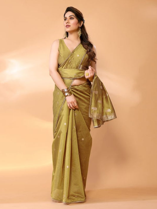 Green Wevon Designer Chanderi Silk Saree