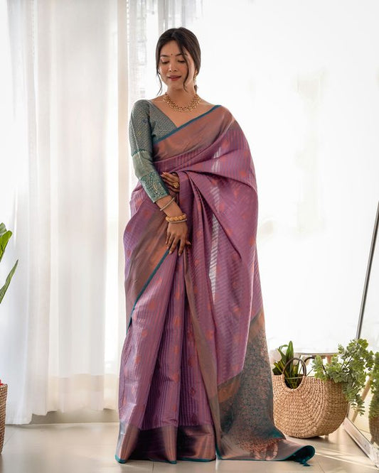 Purple Wevon Copper Jari Designer Kanjivaram Silk Saree