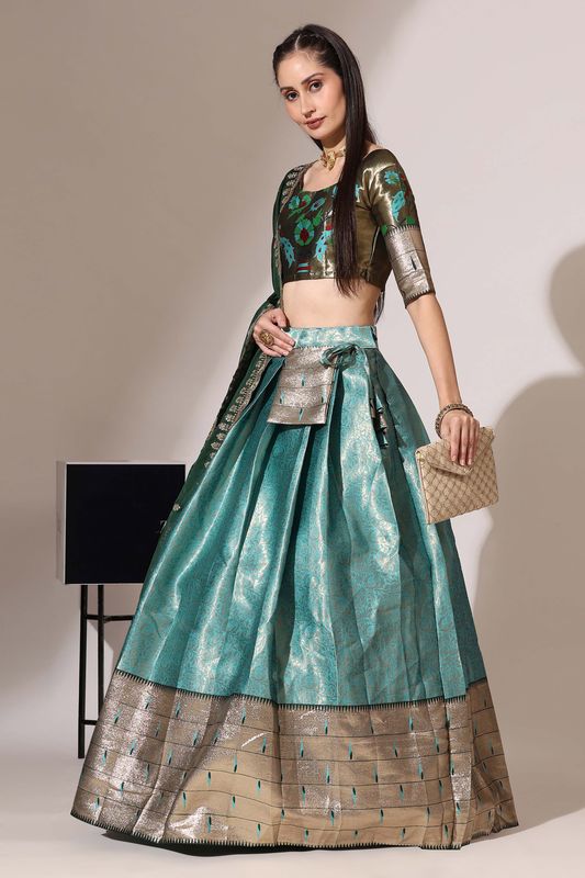 Light Blue Jacquard Jacquard Work Lehenga