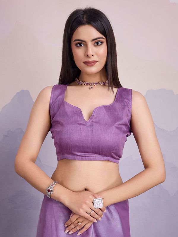 Lavender Thread & Sequance Embroidery Work Jimmi Silk Saree