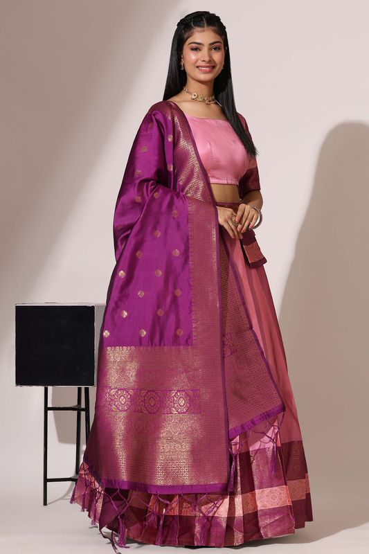 Light Pink Lichi Silk Jacquard Work Lehenga