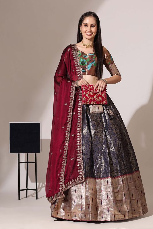 Multi Jacquard Jacquard Work Lehenga