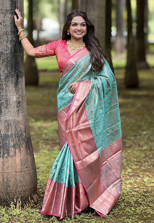 Blue Wevon Jari Designer Tissue Silk Saree