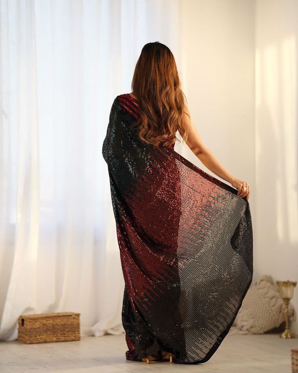 Black Designer Sequance Embroidery Work Georgette Saree