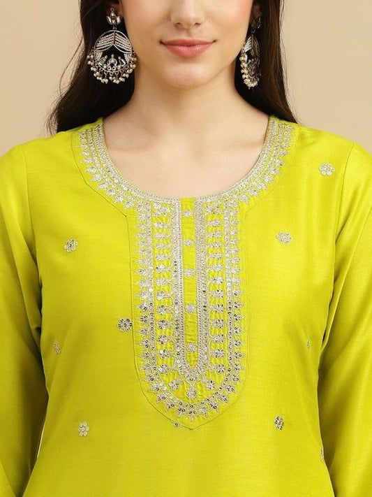 Yellow Chinon Straight Kurta